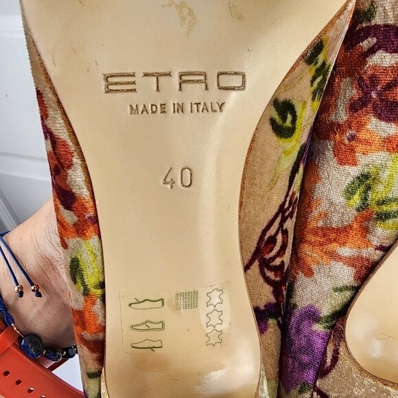 Etro Floral Velvet Pumps High Heels Shoes Buckles Lace-up Size 40 EU / 9.5 US - Picture 2 of 14